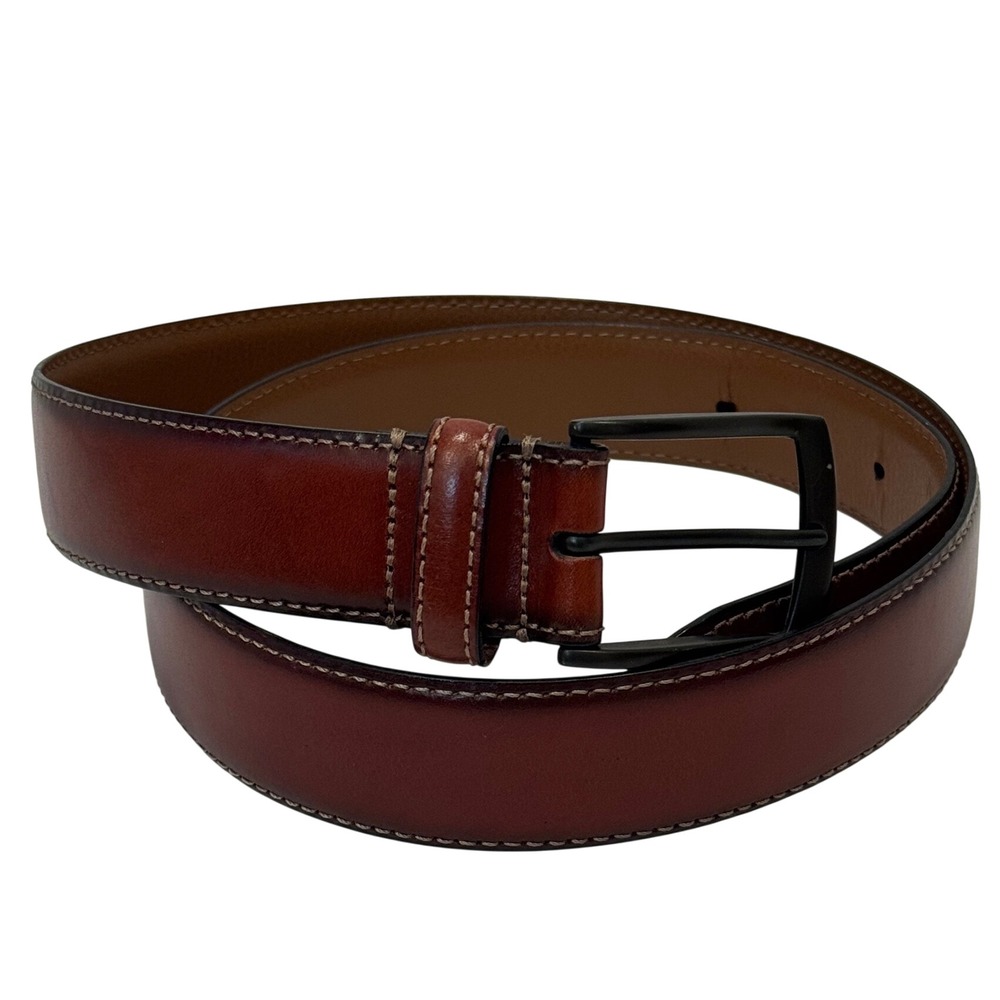 Jos A Bank Leather Belt Mens 36 Brown Excellent Handcrafted in Italy Burnished